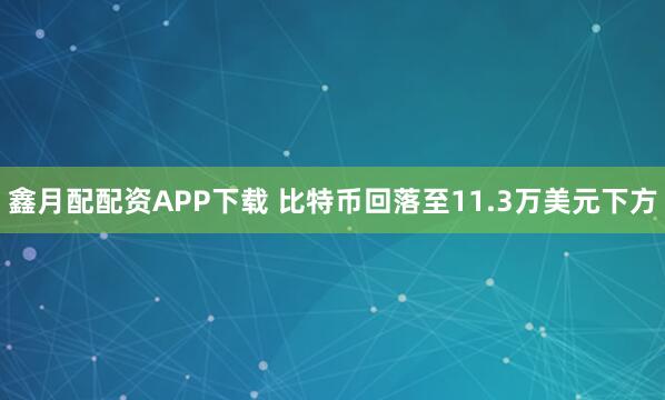 鑫月配配资APP下载 比特币回落至11.3万美元下方