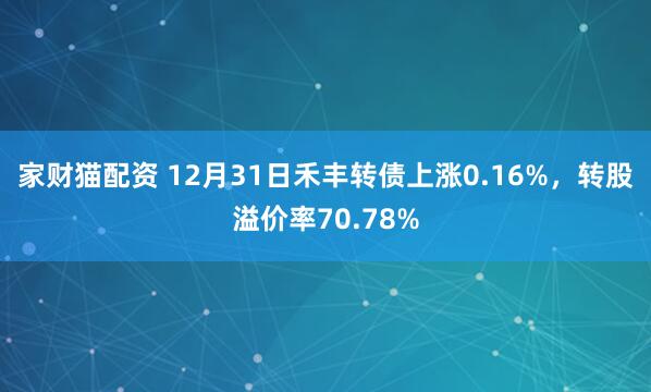 家财猫配资 12月31日禾丰转债上涨0.16%,转股溢价率70.78%